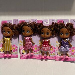 Set of 4 Mini Fashion Dolls 5” Dolls Brown Hair Dress Outfit New 3+